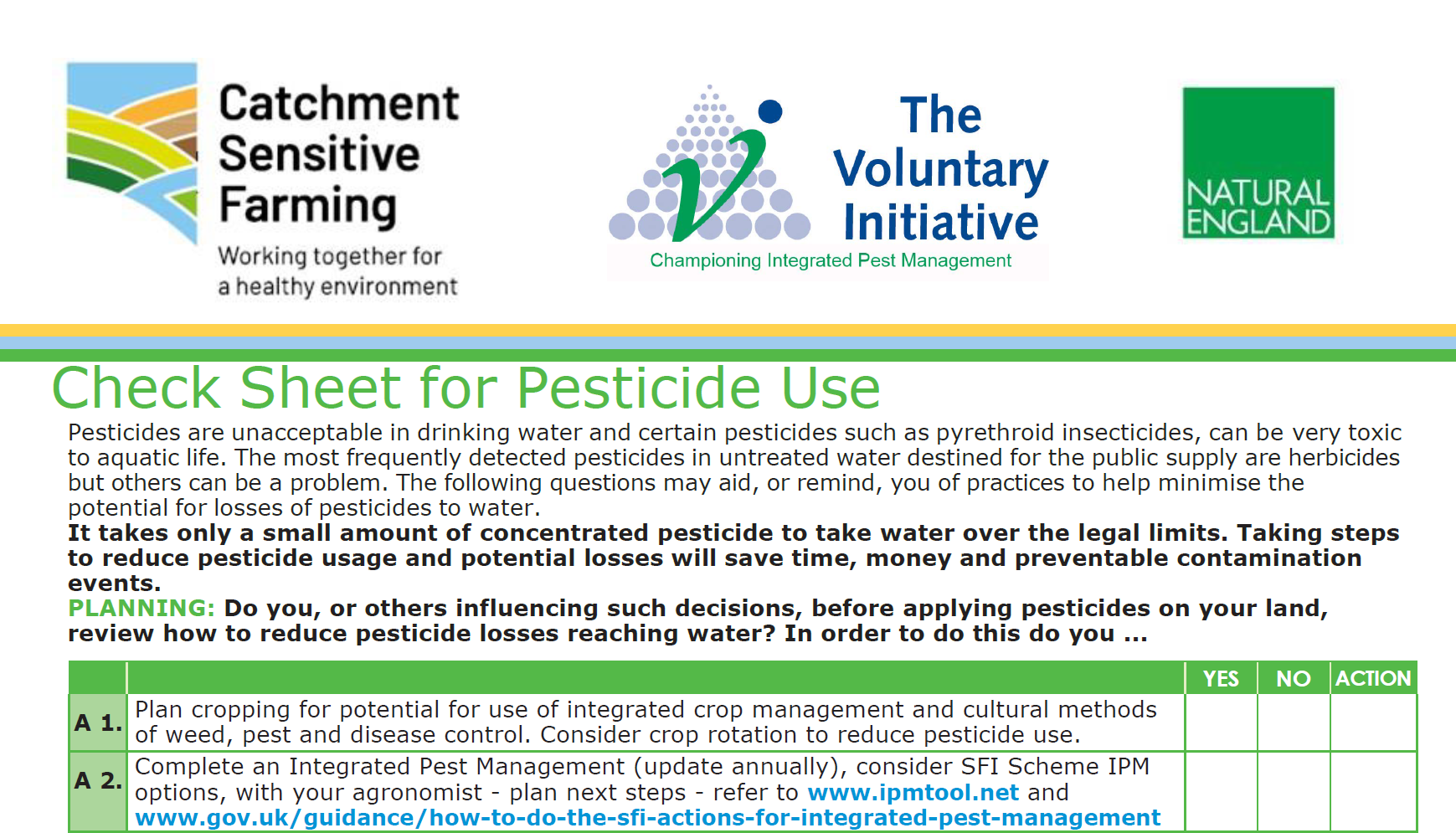 Joint CSF / VI Pesticide Check Sheet launched